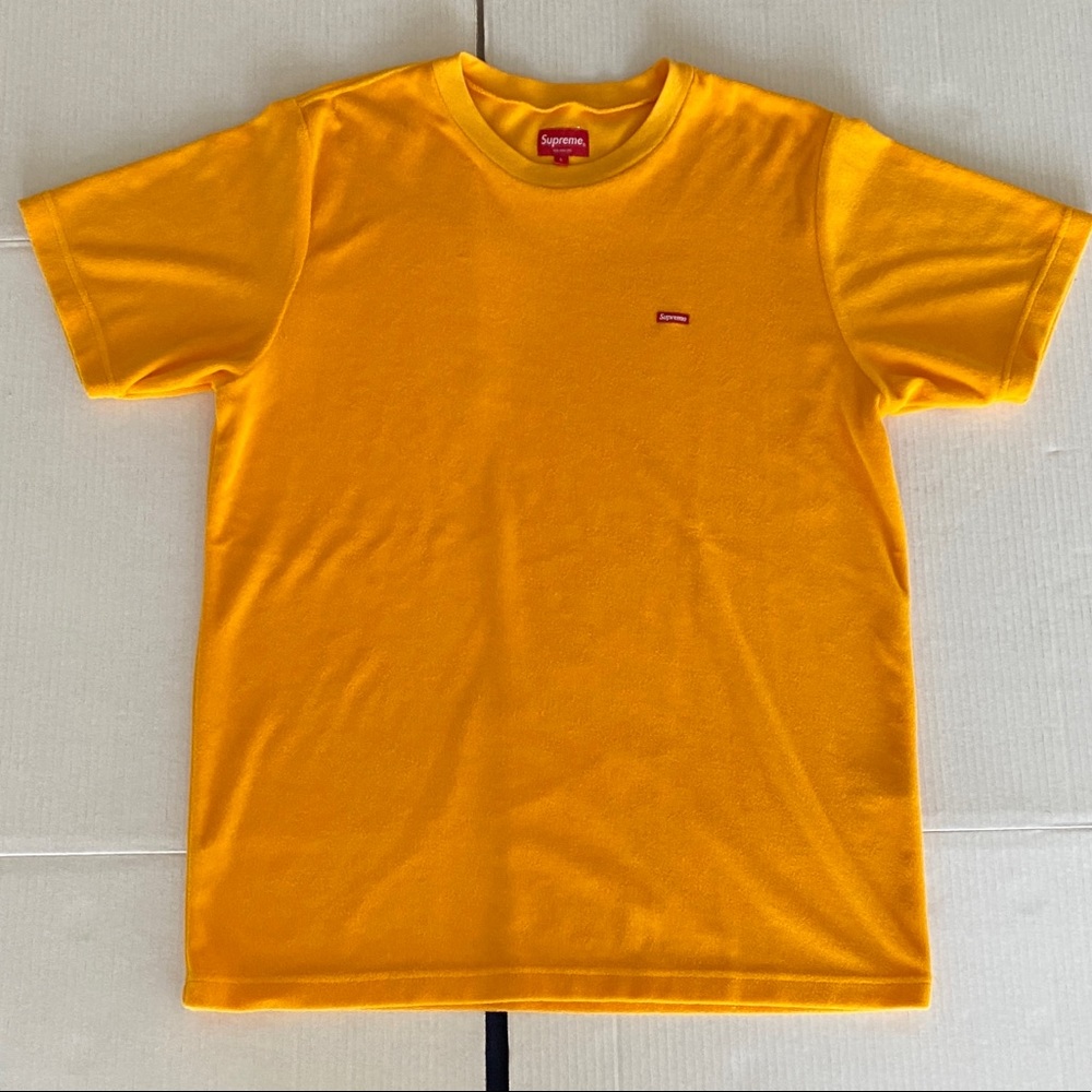 Supreme Small Box Logo T-Shirt Golden Orange Reverse Fleece Towel Texture large